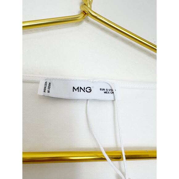 Mango White Bubble Hem Mini Dress Size Small Square Neck Stretch - Picture 5 of 14